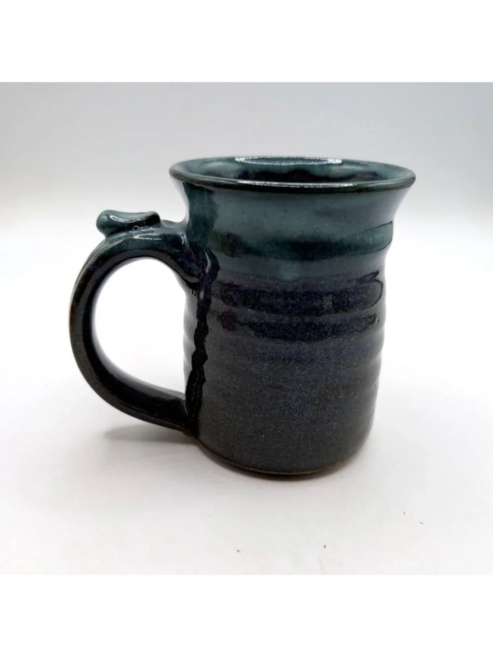 Handmade Pottery Mug W 3D Mermaid Design Blue & Brown Artist Signed - Picture 2 of 11
